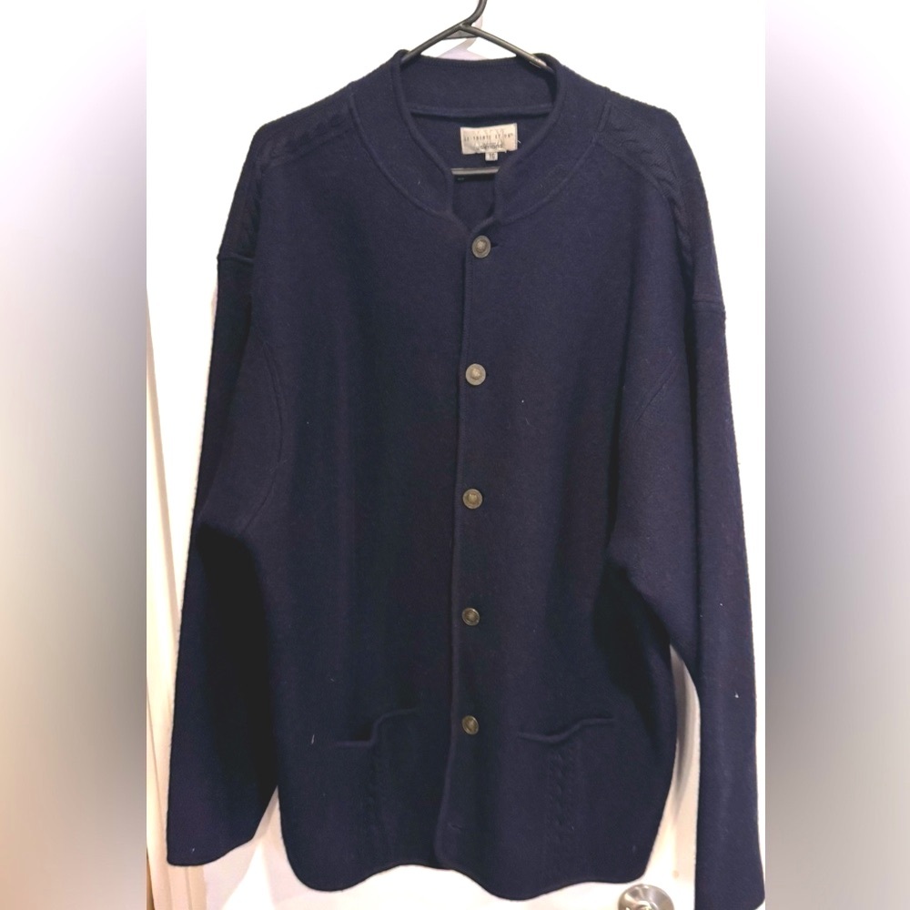 Vintage SIMONS 💯Wool Le31 Cardigan Overcoat Shacket long navy buttons grandpa XL